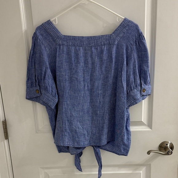 Talbots Blue Linen Button-Down Blouse - Picture 5 of 6